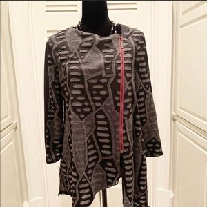 IC by Connie K Asymmetric Zip Up Soft Textured Sweater Top POCKETS Large L